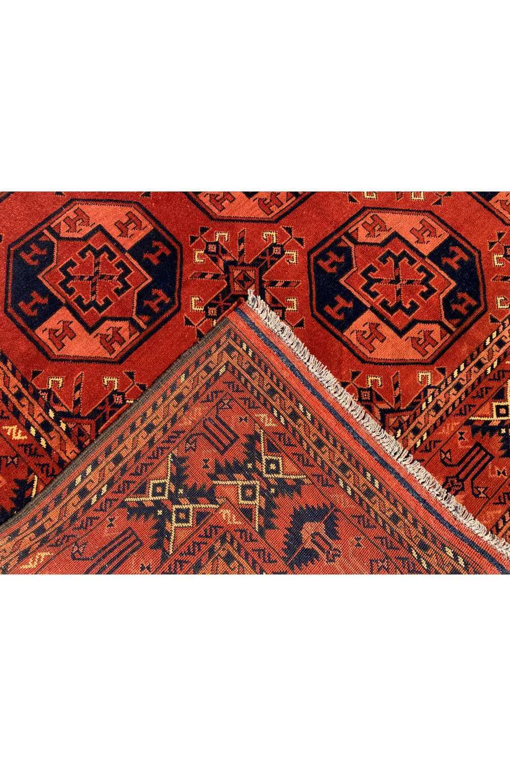 Amazing Hand Knotted Vintage Afghan Turkmen Felpah Wool Area Rug 9.9 x 7.0 Ft