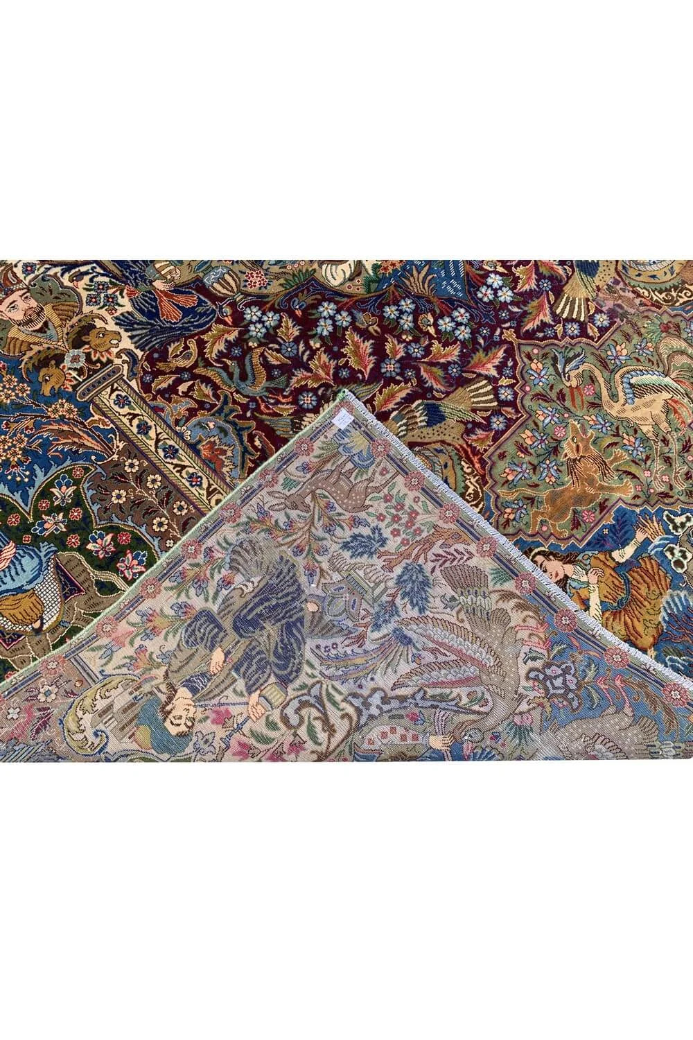 Authentic Hand Knotted Vintage Kashmour Hunting Pictorial Wool Area Rug 12.8x 9.8 Ft