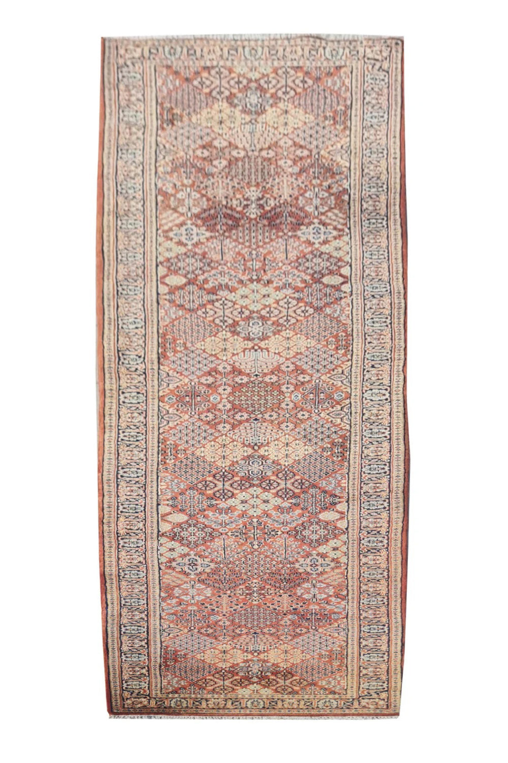 Amazing Hand Knotted Vintage Indo Wool Area Runner Rug 12 x 3 Ft