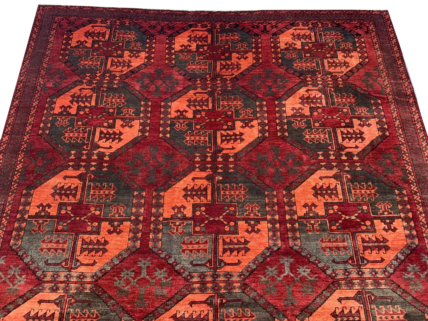 Amazing Hand Knotted Vintage Turkmen Felpah Bokhara Wool Area Rug 8.3 x 5.6 Ft
