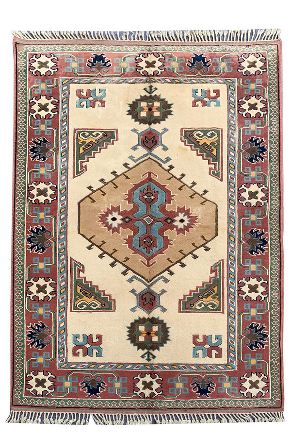 Authentic Hand Knotted Vintage Turkish Wool Area Rug 6.11 X 5.1 Ft (375 Ger)