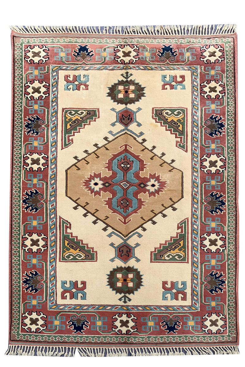 Authentic Hand Knotted Vintage Turkish Wool Area Rug 6.11 X 5.1 Ft (375 Ger)