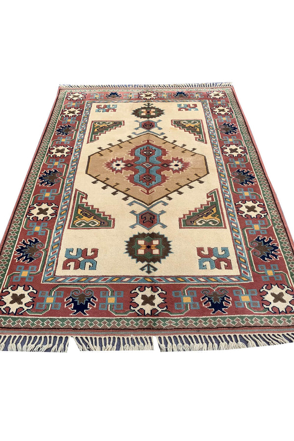 Authentic Hand Knotted Vintage Turkish Wool Area Rug 6.11 X 5.1 Ft (375 Ger)