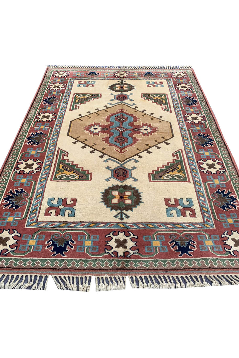 Authentic Hand Knotted Vintage Turkish Wool Area Rug 6.11 X 5.1 Ft (375 Ger)
