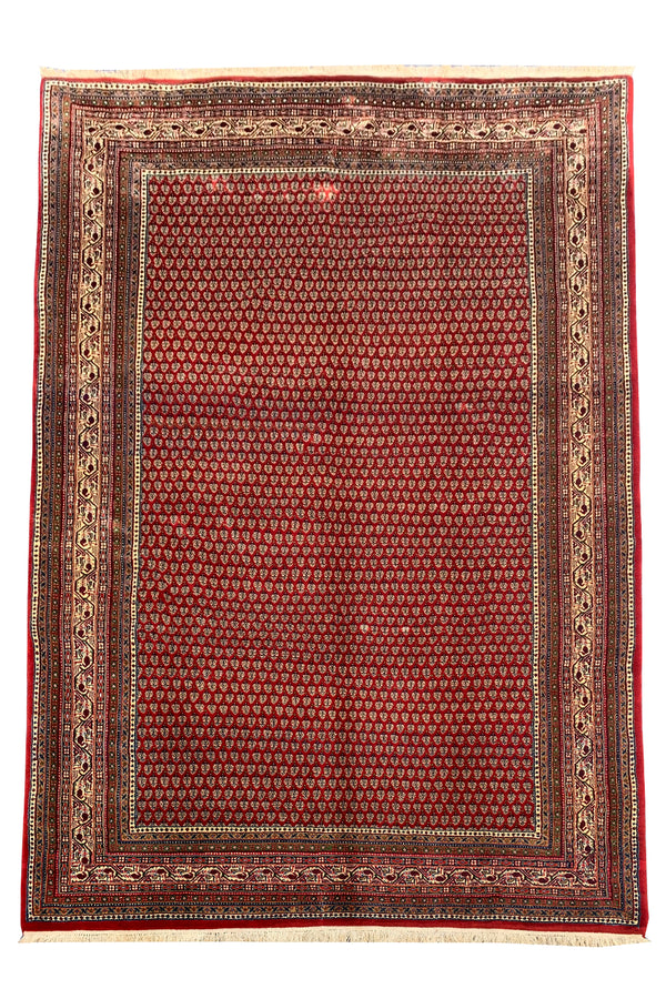 Authentic Hand Knotted Vintage Badam Gull Mir Wool Area Rug 9.3 X 6.4 Ft (366 Ger)