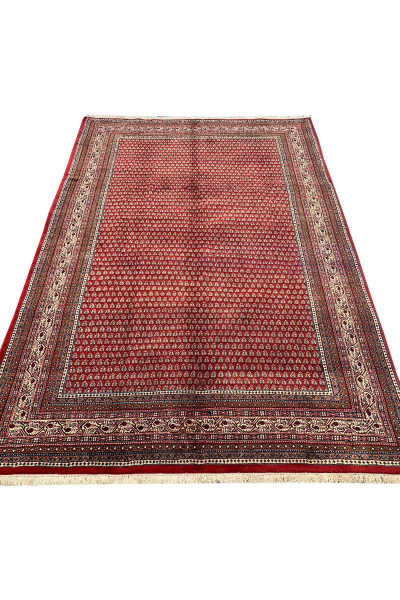 Authentic Hand Knotted Vintage Badam Gull Mir Wool Area Rug 9.3 X 6.4 Ft (366 Ger)