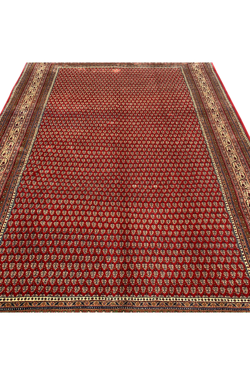 Authentic Hand Knotted Vintage Badam Gull Mir Wool Area Rug 9.3 X 6.4 Ft (366 Ger)