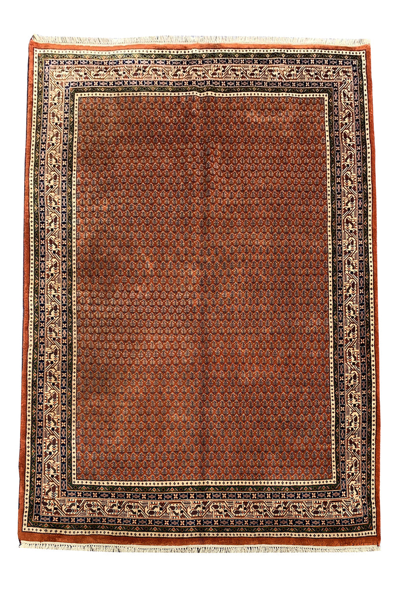 Authentic Hand Knotted Vintage Badam Gul Wool Area Rug 7.10 X 5.5 Ft (426 Ger)