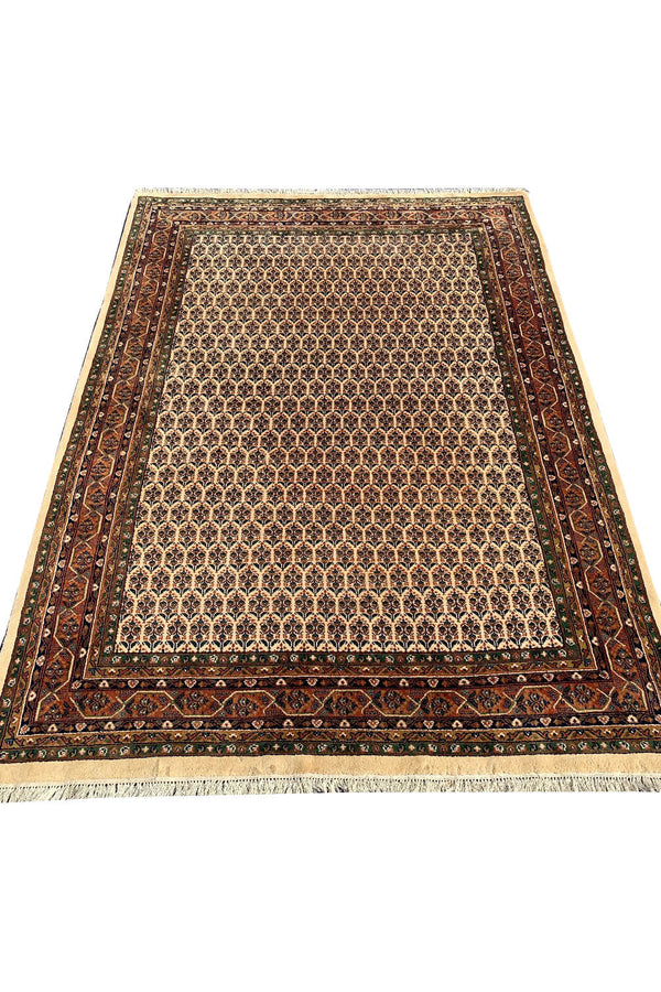 Authentic Hand Knotted Vintage Badam Gul Wool Area Rug 8.0 X 5.9 Ft (431 Ger)