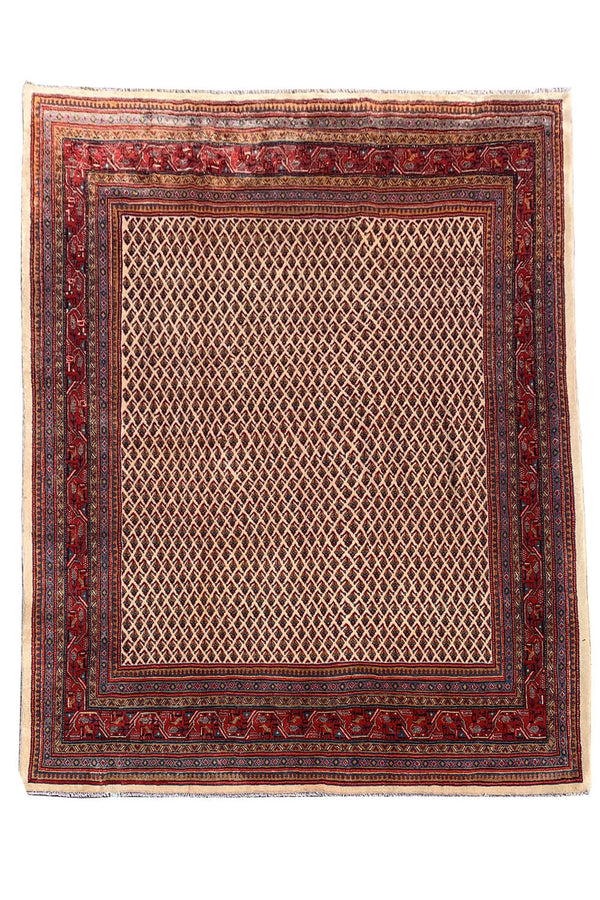Authentic Hand Knotted Vintage Badam Gul Mir Wool Area Rug 8.7 X 7.6 Ft (437 Ger)