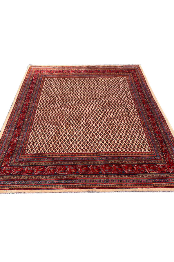 Authentic Hand Knotted Vintage Badam Gul Mir Wool Area Rug 8.7 X 7.6 Ft (437 Ger)