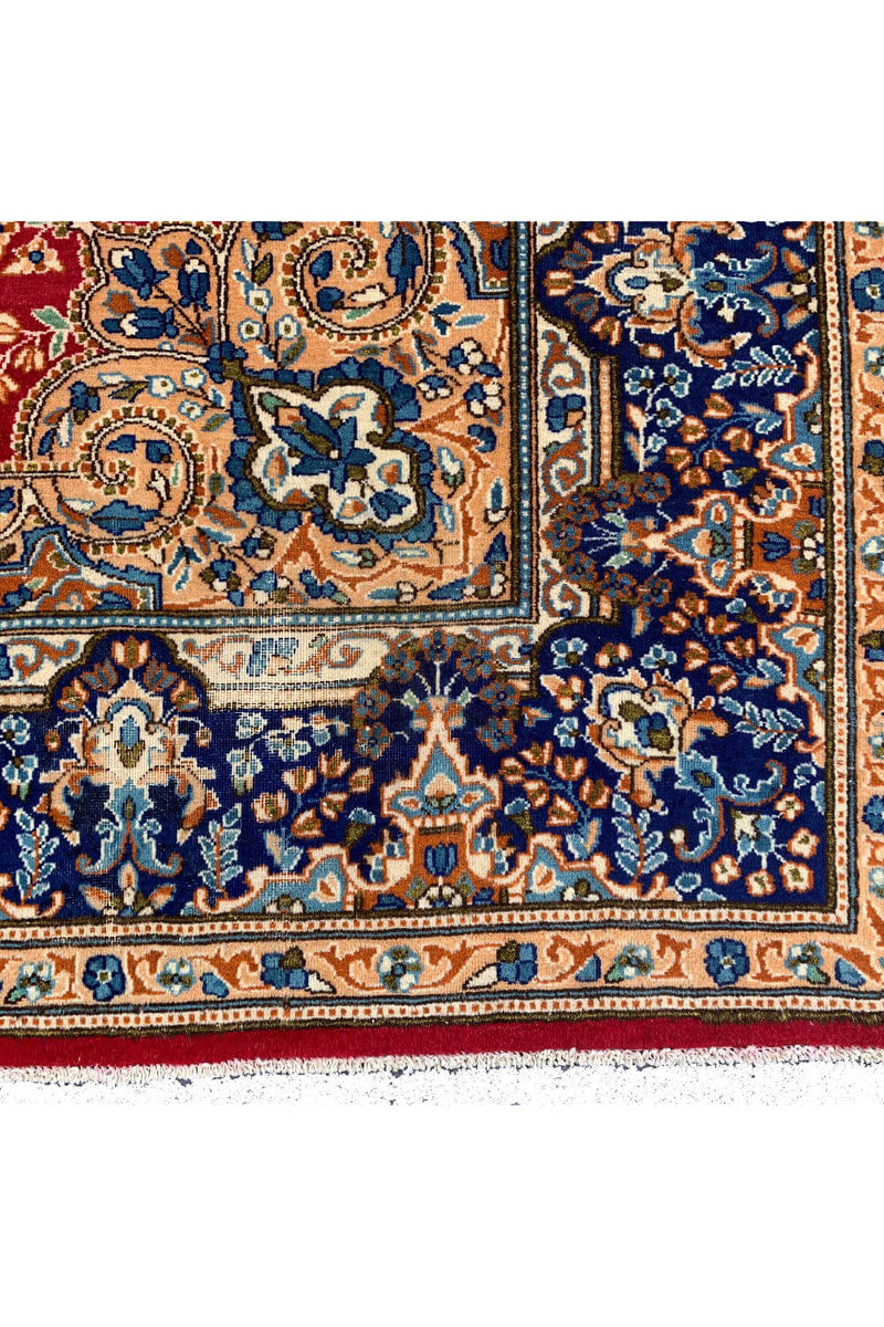 Distressed Hand Knotted Vintage Qirmoun Wool Area Rug 7.5 X 6.8 Ft (383 Ger)