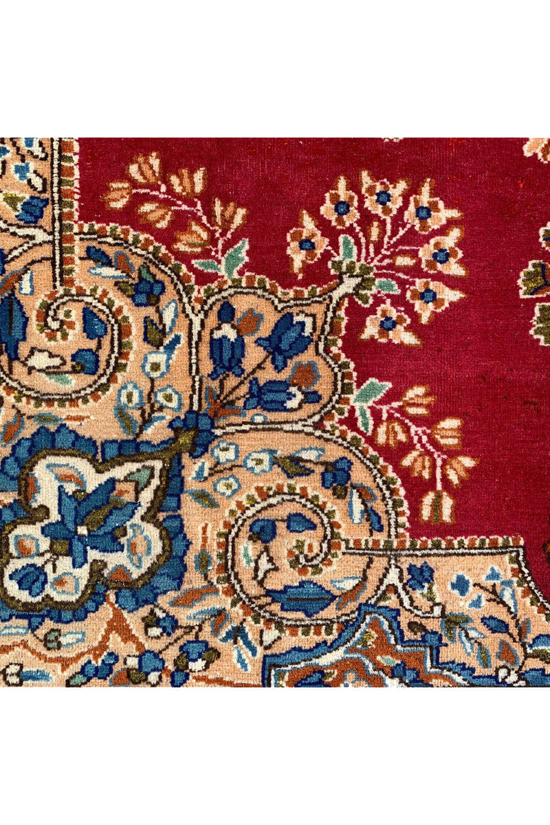 Distressed Hand Knotted Vintage Qirmoun Wool Area Rug 7.5 X 6.8 Ft (383 Ger)