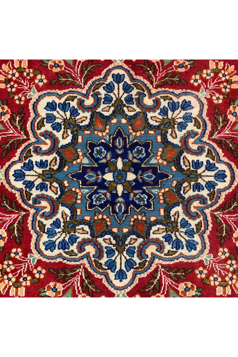 Distressed Hand Knotted Vintage Qirmoun Wool Area Rug 7.5 X 6.8 Ft (383 Ger)
