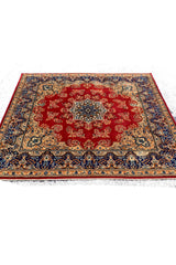 Distressed Hand Knotted Vintage Qirmoun Wool Area Rug 7.5 X 6.8 Ft (383 Ger)