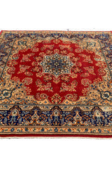 Distressed Hand Knotted Vintage Qirmoun Wool Area Rug 7.5 X 6.8 Ft (383 Ger)