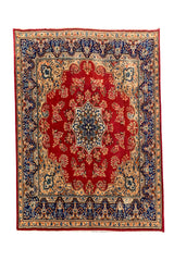 Distressed Hand Knotted Vintage Qirmoun Wool Area Rug 7.5 X 6.8 Ft (383 Ger)