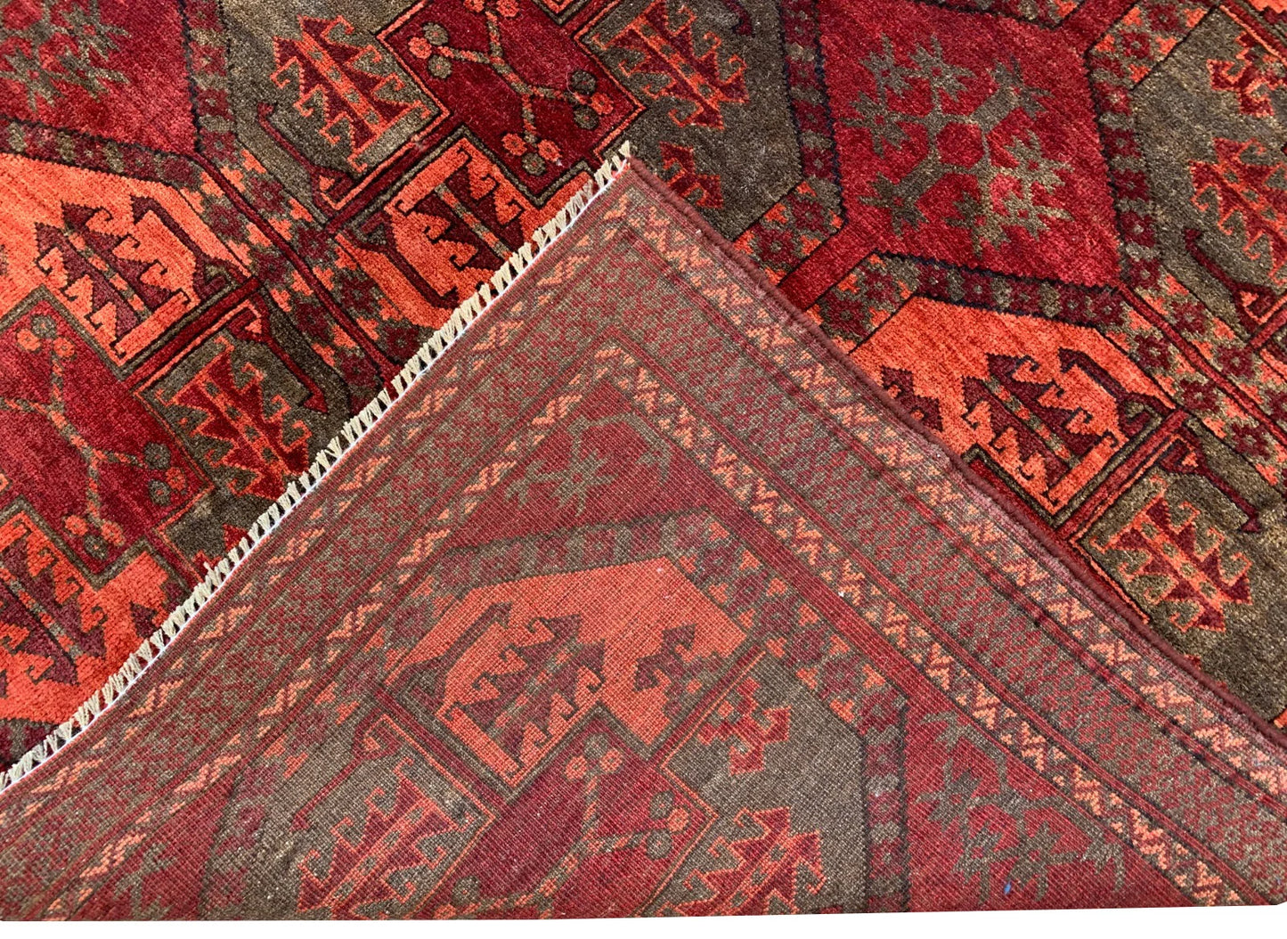 Amazing Hand Knotted Vintage Turkmen Felpah Bokhara Wool Area Rug 8.3 x 5.6 Ft