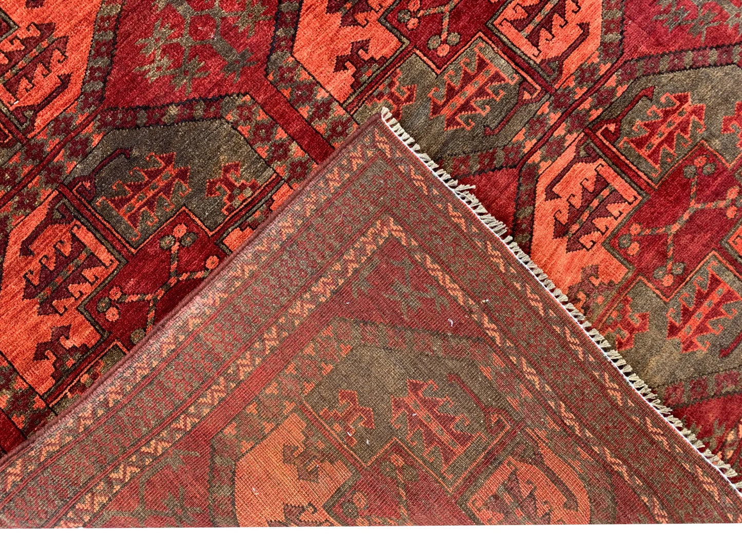 Amazing Hand Knotted Vintage Turkmen Felpah Bokhara Wool Area Rug 8.3 x 5.6 Ft