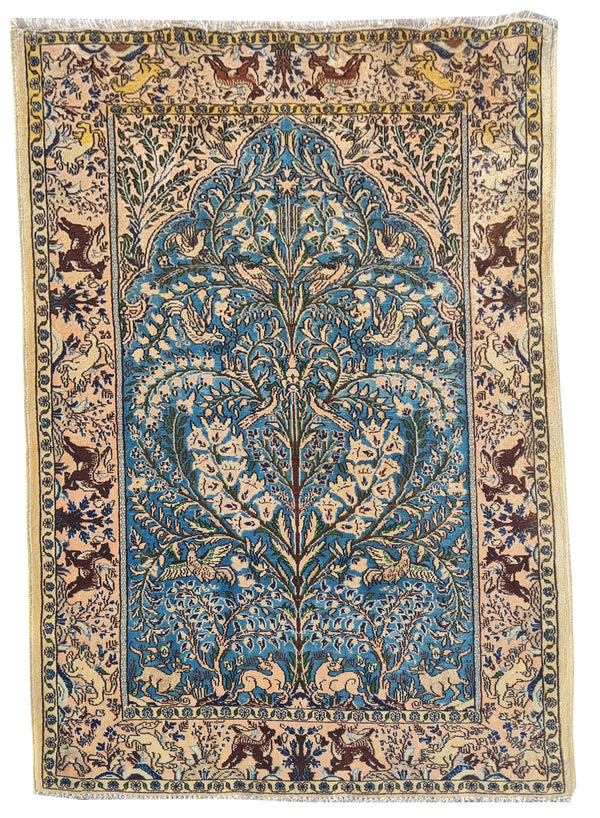 Authentic Hand Knotted Vintage Pashmin Koum Hunting Pictorial Wool Area Rug 5.6 x 3.5 Ft (1759 Ger-4)