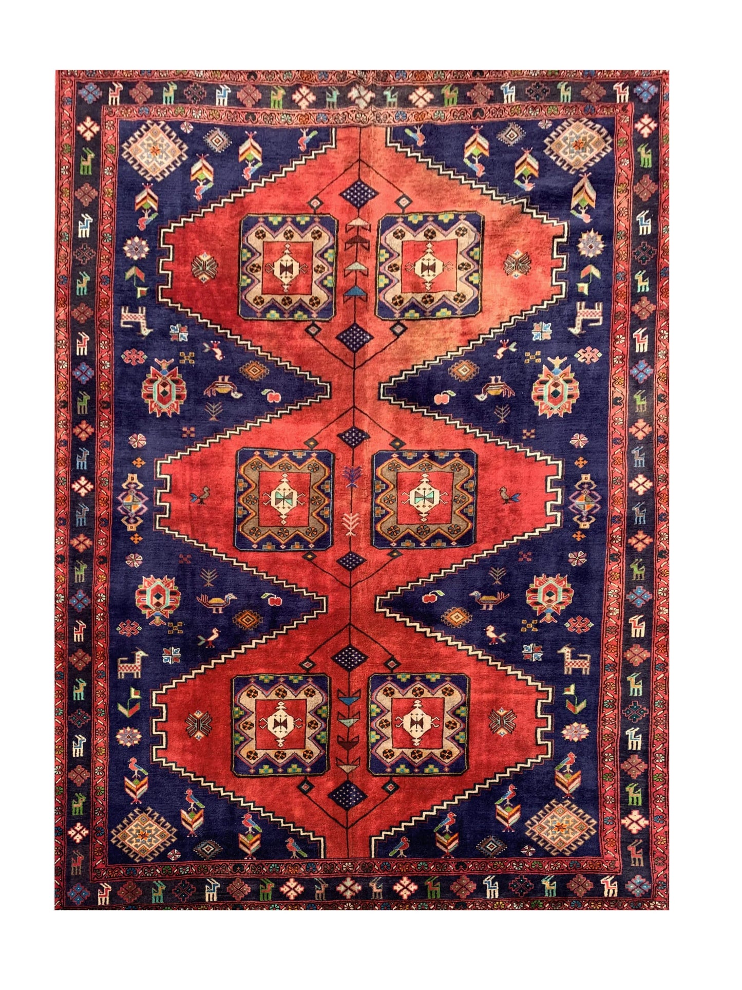 Amazing Hand Knotted Vintage Wiss Baghtiyaar Pictorial Wool Area Rug 9.11 x 6.11 Ft