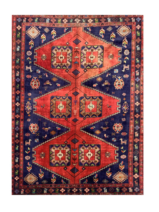 Amazing Hand Knotted Vintage Wiss Baghtiyaar Pictorial Wool Area Rug 9.11 x 6.11 Ft