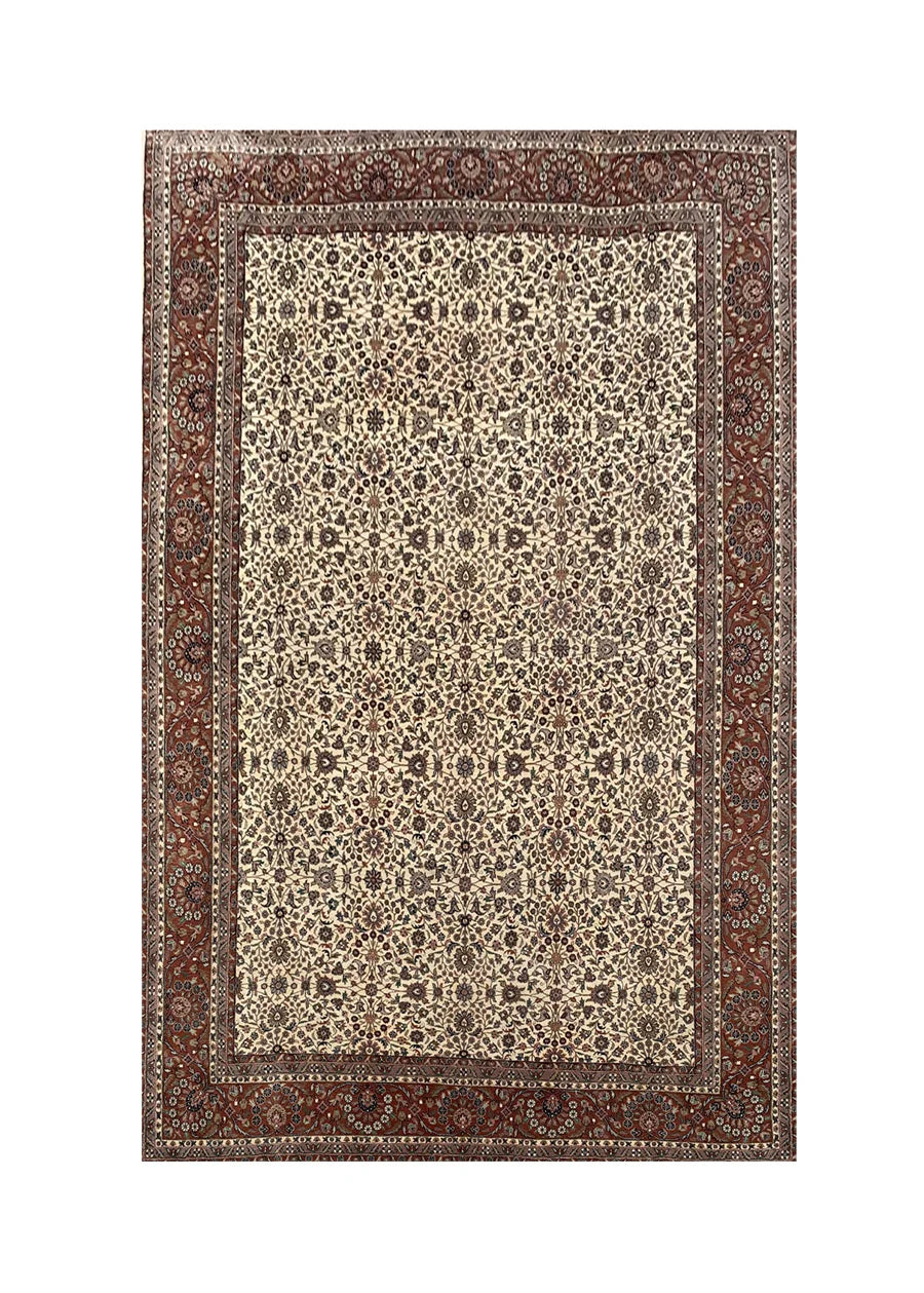 Authentic Hand Knotted Vintage Tabreez Wool Area Rug 12.11 x 9.10 Ft