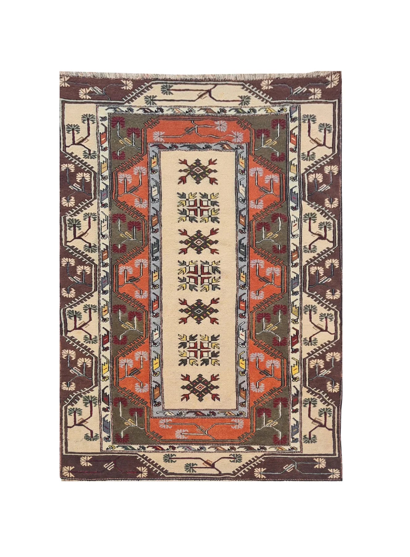 Amazing Hand Knotted Vintage Kurdi Wool Area Rug 7.5 x 4.4 Ft