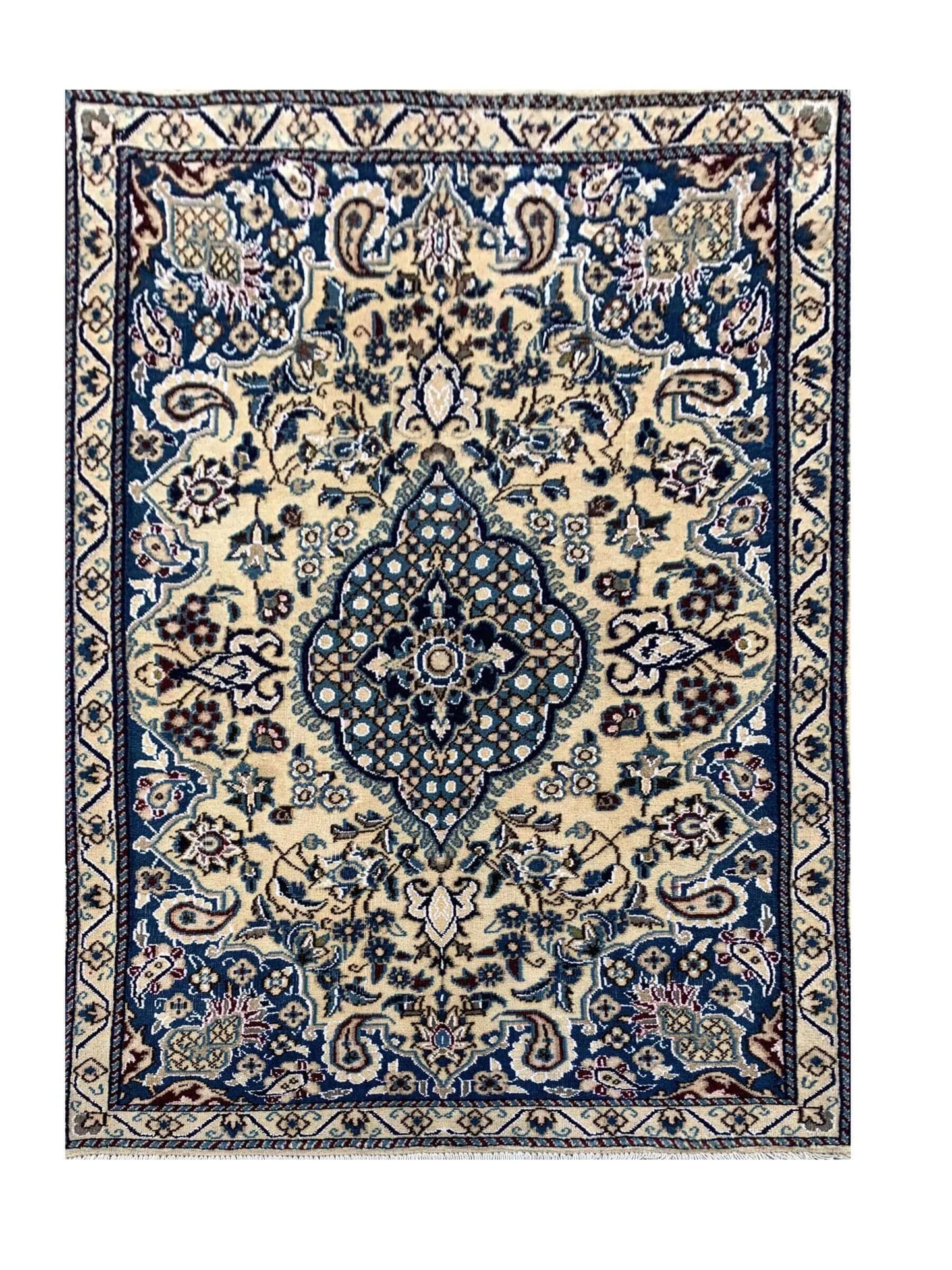 Amazing Hand Knotted Vintage Naeen Wool Area Rug 4.6 x 2.9 Ft