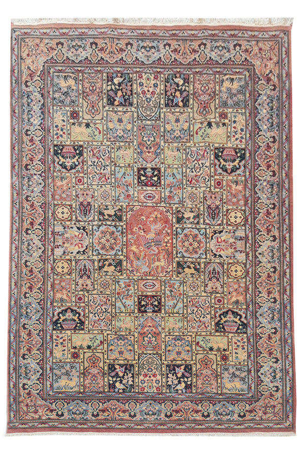 Authentic Hand Knotted Vintage Double Knot Pictorial Wool Area Rug 7.2 x 4.5 Ft (1813 Ger-4)