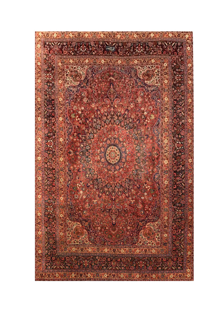 Authentic Hand Knotted Antique Qashoun Wool Area Rug 13.7x 9.11 Ft