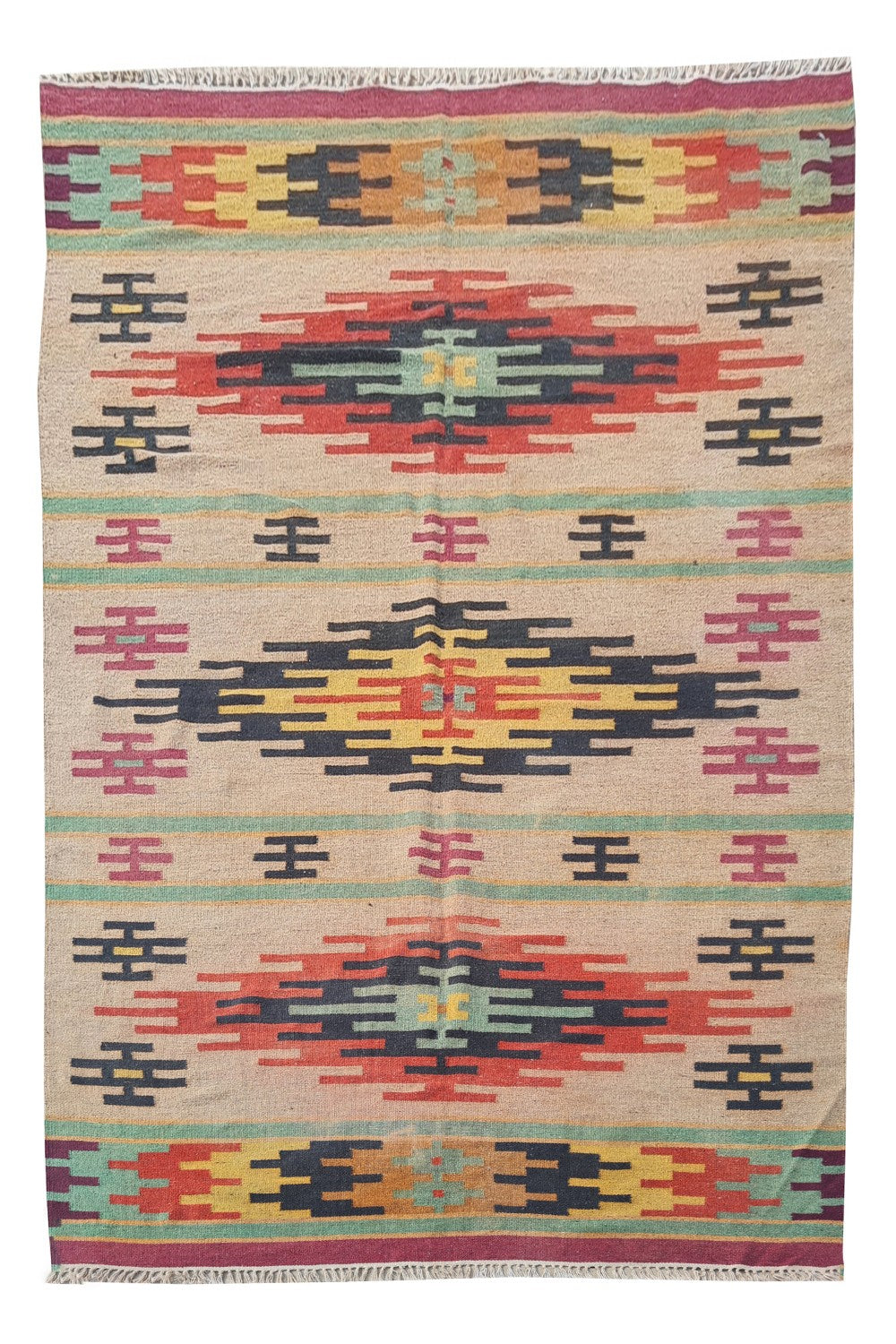 Amazing Hand Knotted Vintage Flat Weave Kilim Wool Area Rug 8 x 5 Ft