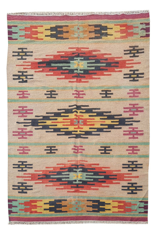 Amazing Hand Knotted Vintage Flat Weave Kilim Wool Area Rug 8 x 5 Ft