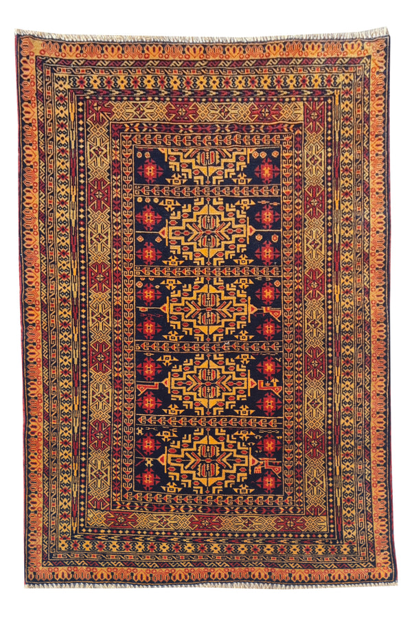 Authentic Hand Knotted Antique Al Khuja Wool Area Rug 4.10 x 3.2 Ft (1763 Ger-4)