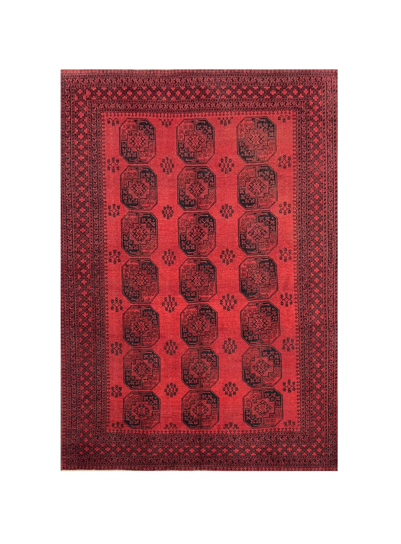 Amazing Hand Knotted Vintage Afghan Turkmen Felpah Wool Area Rug 11.9 x 9.6 Ft