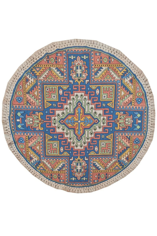 Amazing Hand Knotted Vintage Flat Weave Kilim Round Wool Area Rug 4.1 x 4.1 Ft