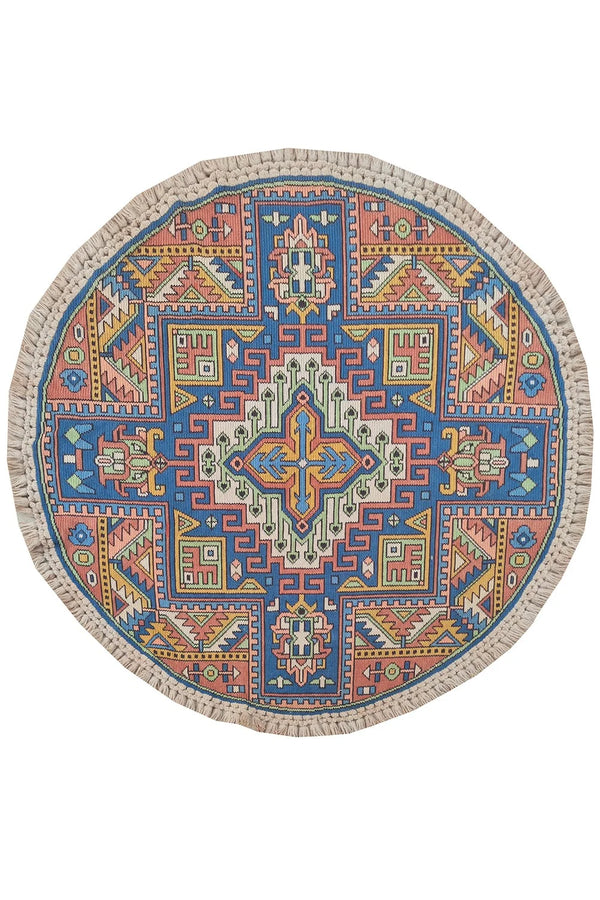 Amazing Hand Knotted Vintage Flat Weave Kilim Round Wool Area Rug 4.1 x 4.1 Ft