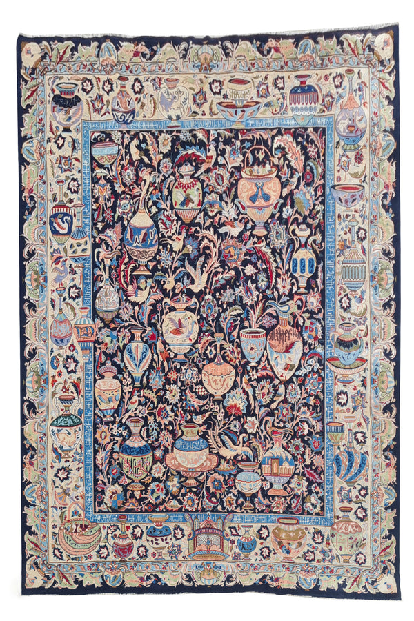 Authentic Hand Knotted Vintage Kashmour Pictorial Wool Area Rug 9.8 x 8.0 Ft (1557 Ger-4)