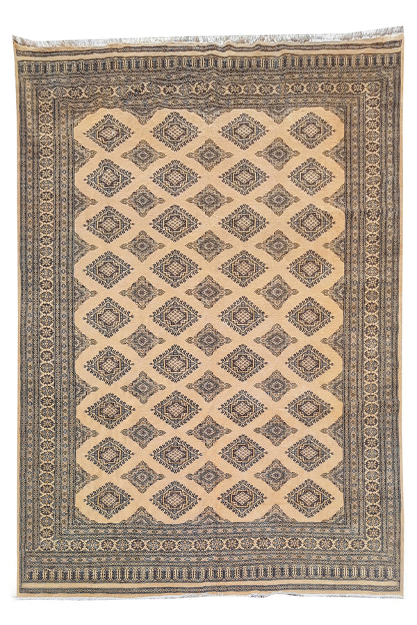 Authentic Hand Knotted Vintage Pakistani Bokhara Jhaldar Wool Area Rug 9.10 x 6.9 Ft (1476 Ger-4)