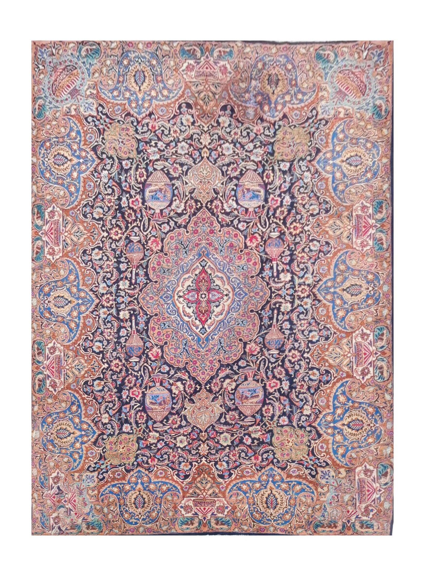 Amazing Hand Knotted Vintage Kashmour Pictorial Wool Area Rug 11.2 x 8.3 Ft