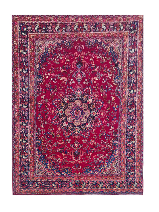 Amazing Hand Knotted Vintage Mashoud Wool Area Rug 11.9 x 8.1 Ft