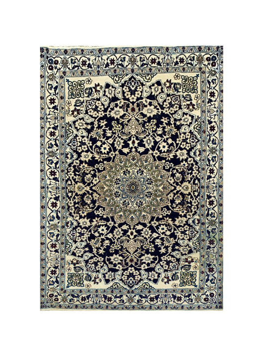 Amazing Hand Knotted Vintage Naeen Wool Area Rug 6.7 x 3.11 Ft