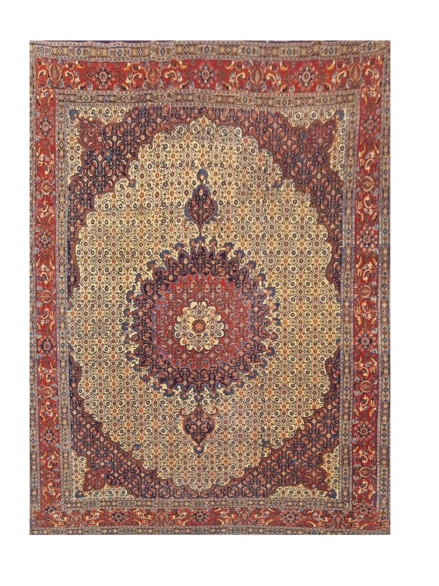 Amazing Hand Knotted Antique Yamoud Wool Area Rug 11.8 x 7.8 Ft