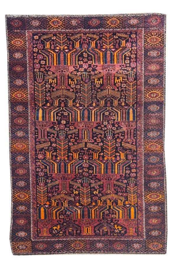 Amazing Hand Knotted Antique Sastan Pictorial Balouch Wool Area Rug 8 x 4 Ft