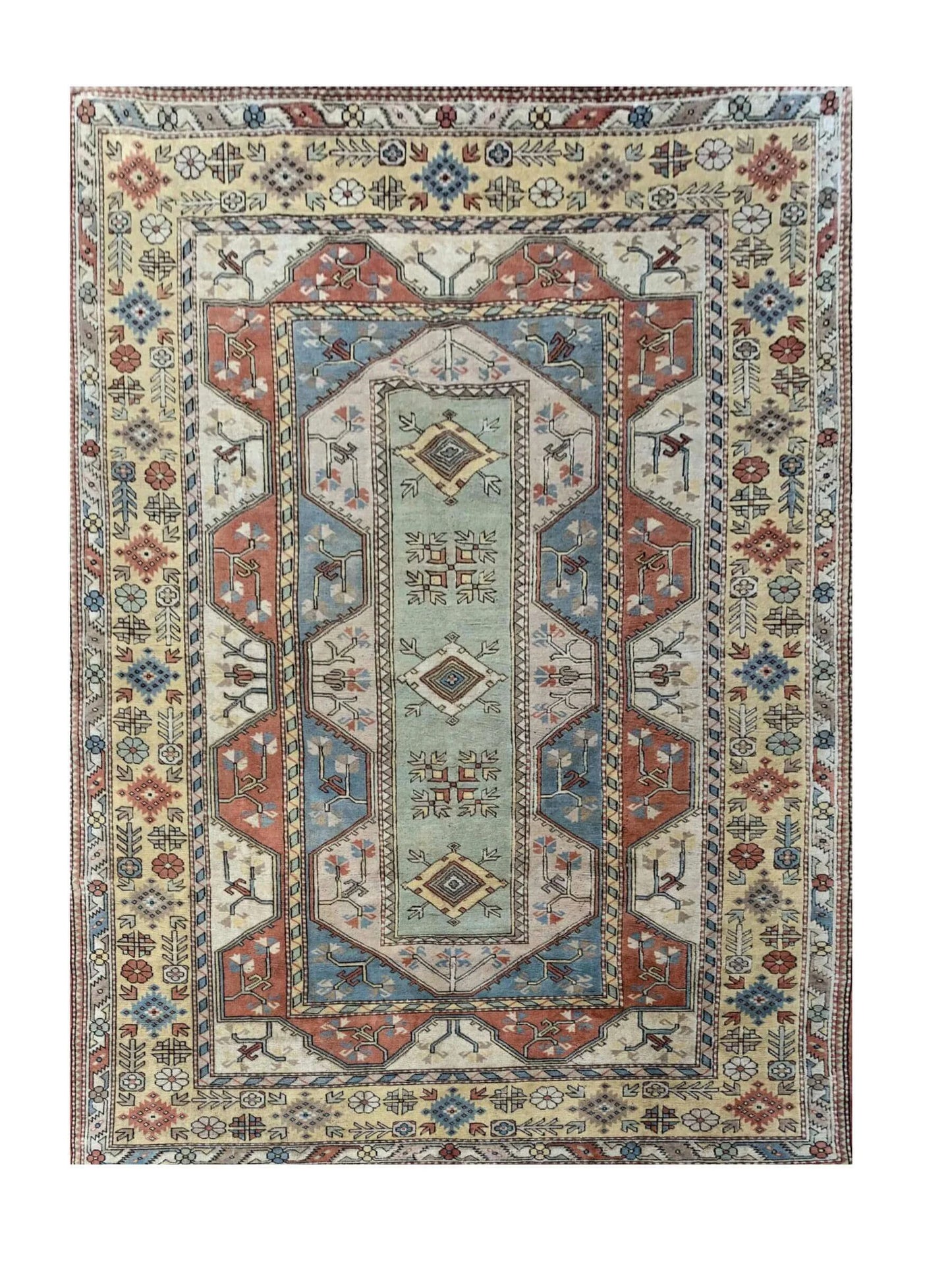 Amazing Hand Knotted Vintage Turkish Wool Area Rug 12.2 x 8.5 Ft