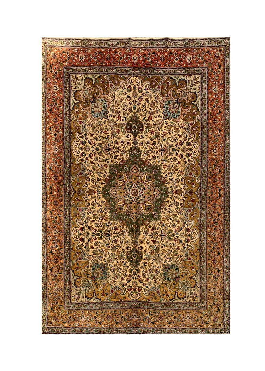 Authentic Hand Knotted Vintage Tabreez Wool Area Rug 11.1 x 8.1 Ft