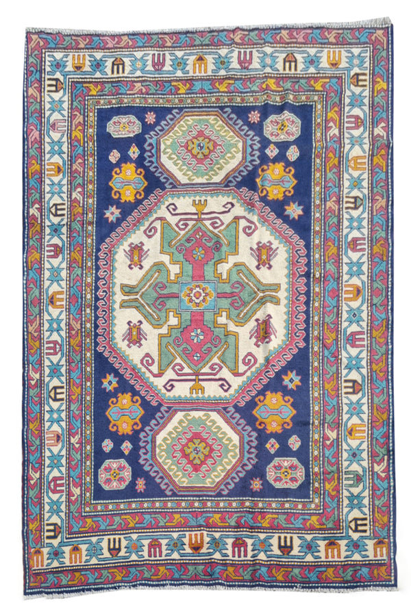 Authentic Hand Knotted Vintage Azarbaijan Wool Area Rug 7.0 x 4.10 Ft (1166 Ger-4)