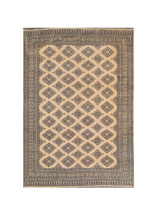 Authentic Hand Knotted Vintage Pakistani Bokhara Jhaldar Wool Area Rug 9.10 x 6.9 Ft (1476 Ger-4)