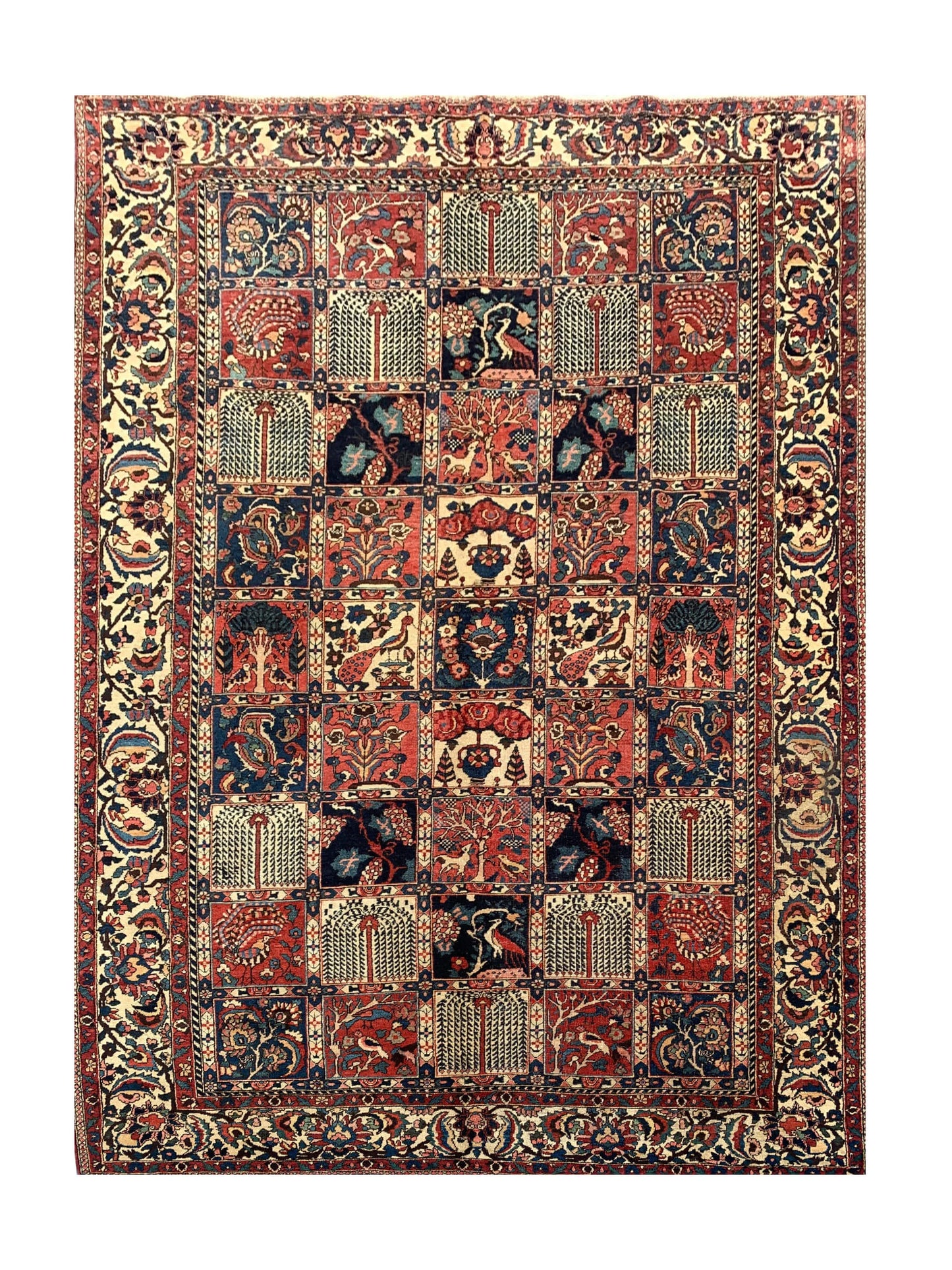 Amazing Hand Knotted Vintage Baghtiyaar Hunting Pictorial Wool Area Rug 10.6 x 7.1 Ft