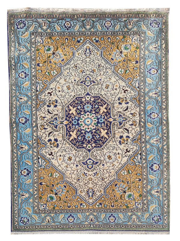 Authentic Hand Knotted Vintage Pashmin Koum Wool Area Rug 5.5 x 3.5 Ft (1769 Ger-4)